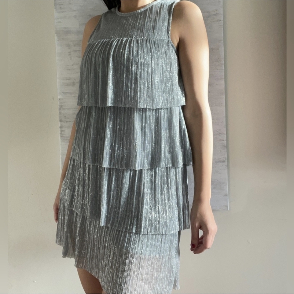 Zara Silver Tiered Mini Dress - Picture 2 of 2